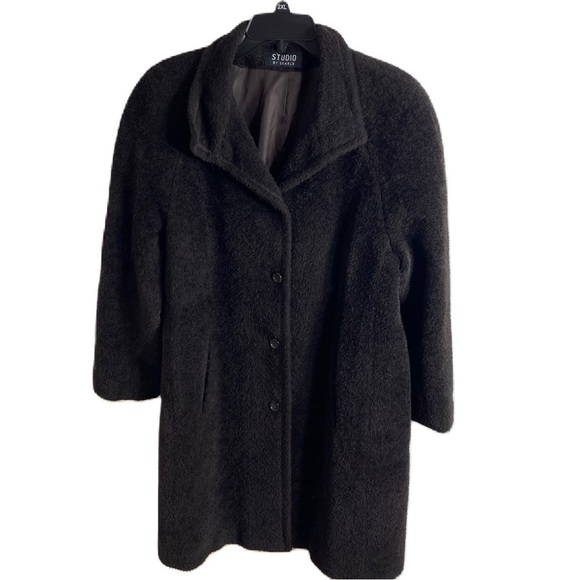 Searle Alpaca Wool Teddy Pea Coat Sz 12 Chocolate Brown Vintage - Picture 1 of 6